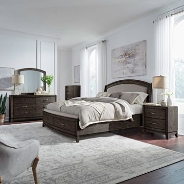 Avalon Upholstered Storage Bedroom Set In Coffee Bean