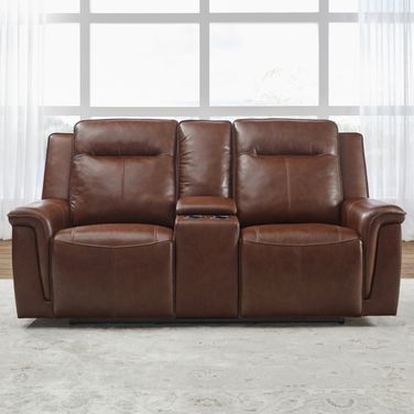 Avery Power Reclining Loveseat with Console In Cognac