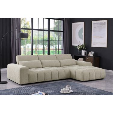 Aviana Chenille Fabric Sectional In RAF Chaise in Beige