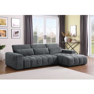 Aviana Chenille Fabric Sectional In RAF Chaise in Dark Gray