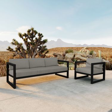 Avion 2 Piece Sofa Set In Canvas Charcoal and Black