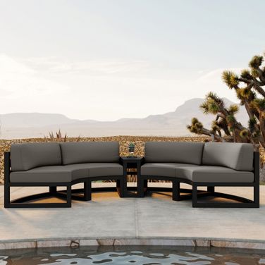 Avion 3 Piece Curve Sectional Set In Canvas Charcoal and Black