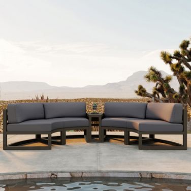 Avion 3 Piece Curve Sectional Set In Canvas Charcoal and Slate