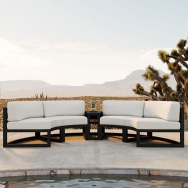 Avion 3 Piece Curve Sectional Set In Canvas Natural and Black