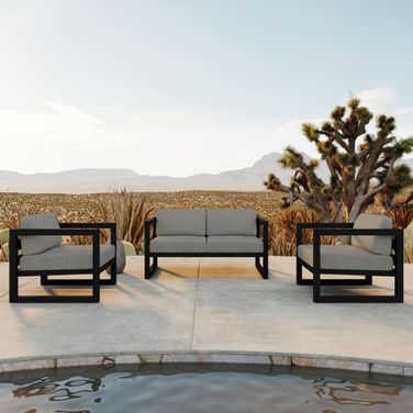 Avion 3 Piece Loveseat Set In Canvas Charcoal and Black