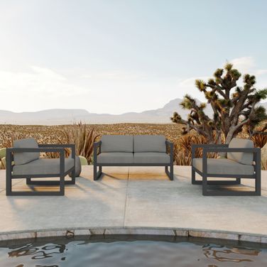 Avion 3 Piece Loveseat Set In Canvas Charcoal and Slate
