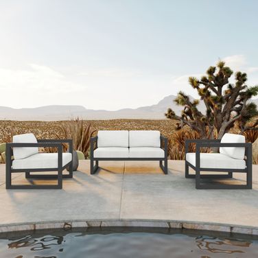 Avion 3 Piece Loveseat Set In Canvas Natural and Slate