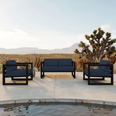 Avion 3 Piece Loveseat Set In Spectrum Indigo and Black