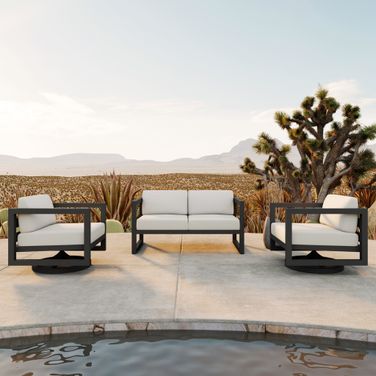 Avion 3 Piece Loveseat Set with Swivel In Canvas Natural and Slate