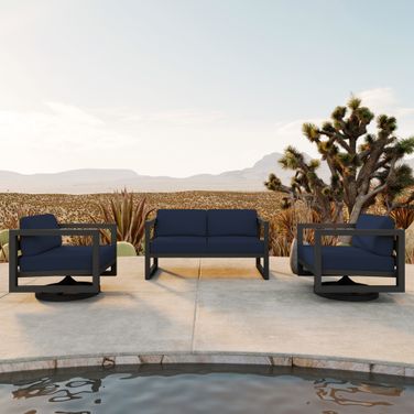 Avion 3 Piece Loveseat Set with Swivel In Spectrum Indigo and Slate