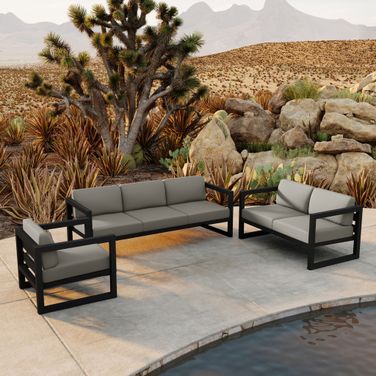 Avion 3 Piece Sofa Loveseat Set In Canvas Charcoal and Black