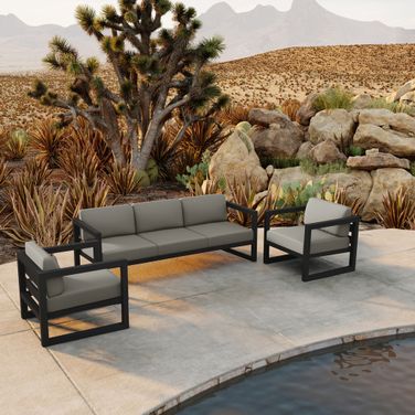 Avion 3 Piece Sofa Set In Canvas Charcoal and Black