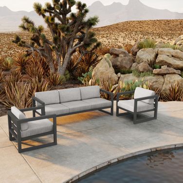 Avion 3 Piece Sofa Set In Cast Silver and Slate