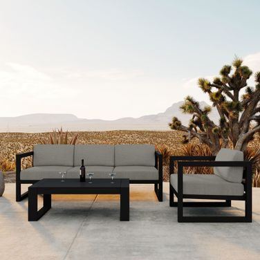 Avion 3 Piece Sofa Set with Coffee Table In Canvas Charcoal and Black