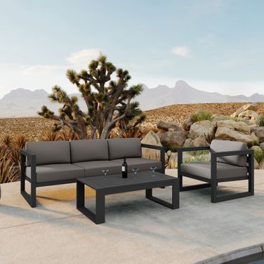 Avion 3 Piece Sofa Set with Coffee Table In Canvas Charcoal and Slate