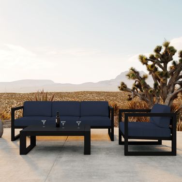 Avion 3 Piece Sofa Set with Coffee Table In Spectrum Indigo and Black