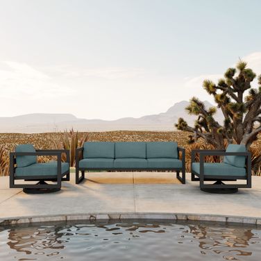 Avion 3 Piece Sofa Set with Swivel In Cast Lagoon and Slate