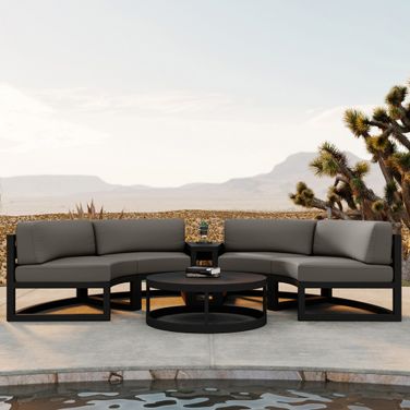 Avion 4 Piece Curve Sectional Set In Canvas Charcoal and Black