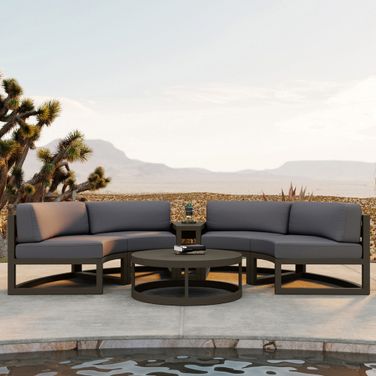 Avion 4 Piece Curve Sectional Set In Canvas Charcoal and Slate