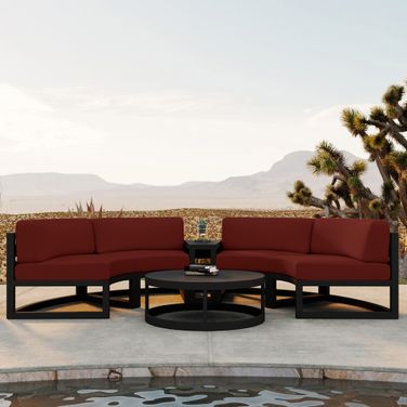 Avion 4 Piece Curve Sectional Set In Canvas Henna and Black