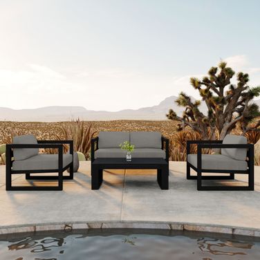 Avion 4 Piece Loveseat Set In Canvas Charcoal and Black