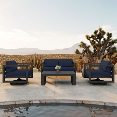 Avion 4 Piece Loveseat Set with Swivel In Spectrum Indigo and Slate