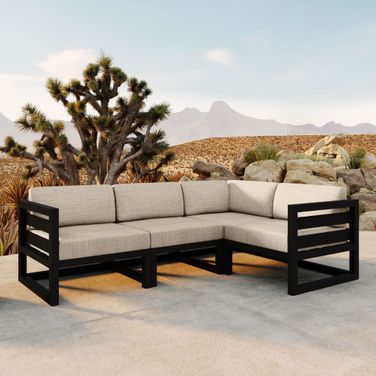 Avion 4 Piece Sectional Set In Canvas Flax and Black