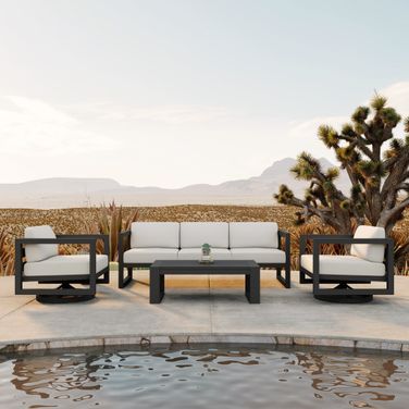 Avion 4 Piece Sofa Set with Swivel In Canvas Natural and Slate