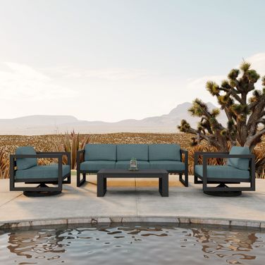 Avion 4 Piece Sofa Set with Swivel In Cast Lagoon and Slate