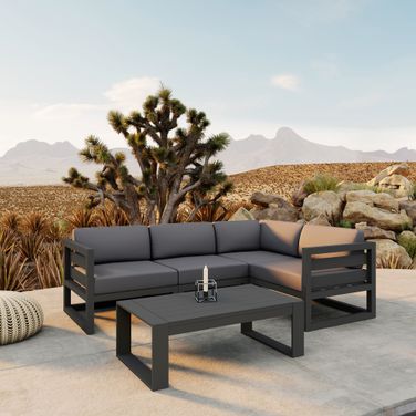 Avion 5 Piece Sectional Set In Canvas Charcoal and Slate