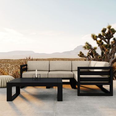 Avion 5 Piece Sectional Set In Canvas Flax and Black
