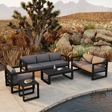 Avion 5 Piece Sofa Set In Canvas Charcoal and Black