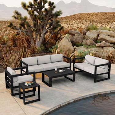 Avion 5 Piece Sofa Set In Canvas Natural and Black