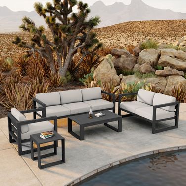 Avion 5 Piece Sofa Set In Canvas Natural and Slate