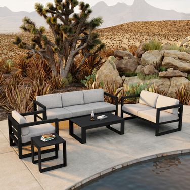 Avion 5 Piece Sofa Set In Cast Silver and Black