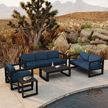 Avion 5 Piece Sofa Set In Spectrum Indigo and Black