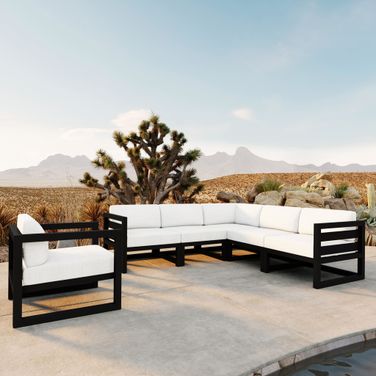 Avion 6 Piece Sectional Set In Canvas Natural and Black