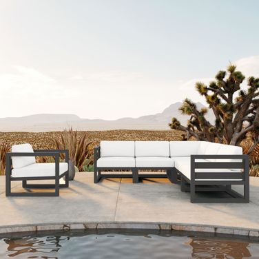 Avion 6 Piece Sectional Set In Canvas Natural and Slate