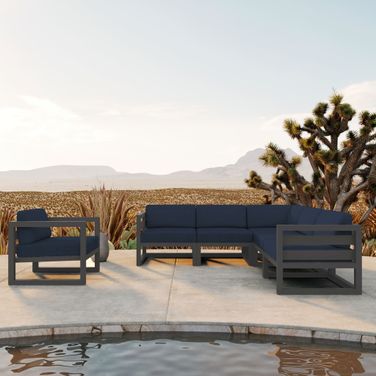Avion 6 Piece Sectional Set In Spectrum Indigo and Slate