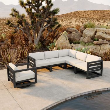 Avion 6 Piece Sectional Set with Swivel In Canvas Natural and Slate
