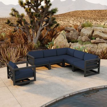 Avion 6 Piece Sectional Set with Swivel In Spectrum Indigo and Slate