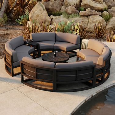 Avion 7 Piece Curve Sectional Set In Canvas Charcoal and Black