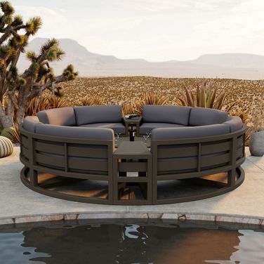 Avion 7 Piece Curve Sectional Set In Canvas Charcoal and Slate