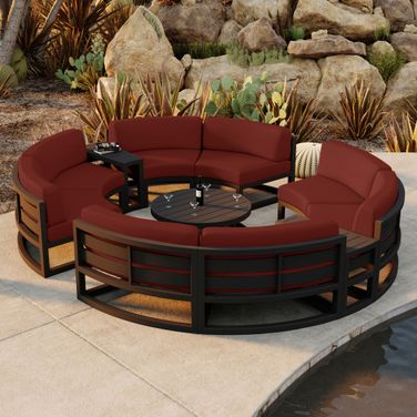 Avion 7 Piece Curve Sectional Set In Canvas Henna and Black