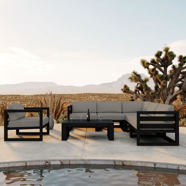 Avion 7 Piece Sectional Set In Canvas Charcoal and Black
