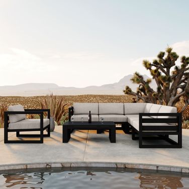 Avion 7 Piece Sectional Set In Cast Silver and Black