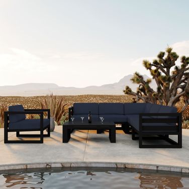 Avion 7 Piece Sectional Set In Spectrum Indigo and Black