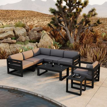 Avion 8 Piece Sectional Set In Canvas Charcoal and Black