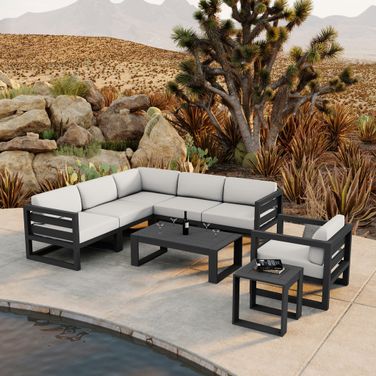 Avion 8 Piece Sectional Set In Canvas Natural and Slate