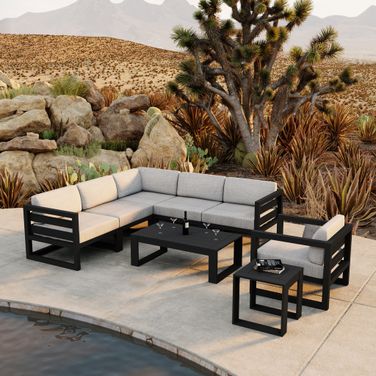 Avion 8 Piece Sectional Set In Cast Silver and Black